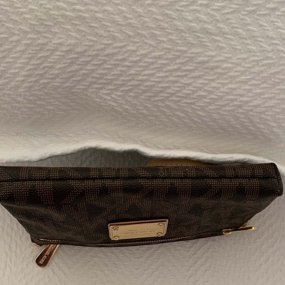 Michael Kors Dark Brown Wristlet with Gold Accents with signature MK - Picture 9 of 11